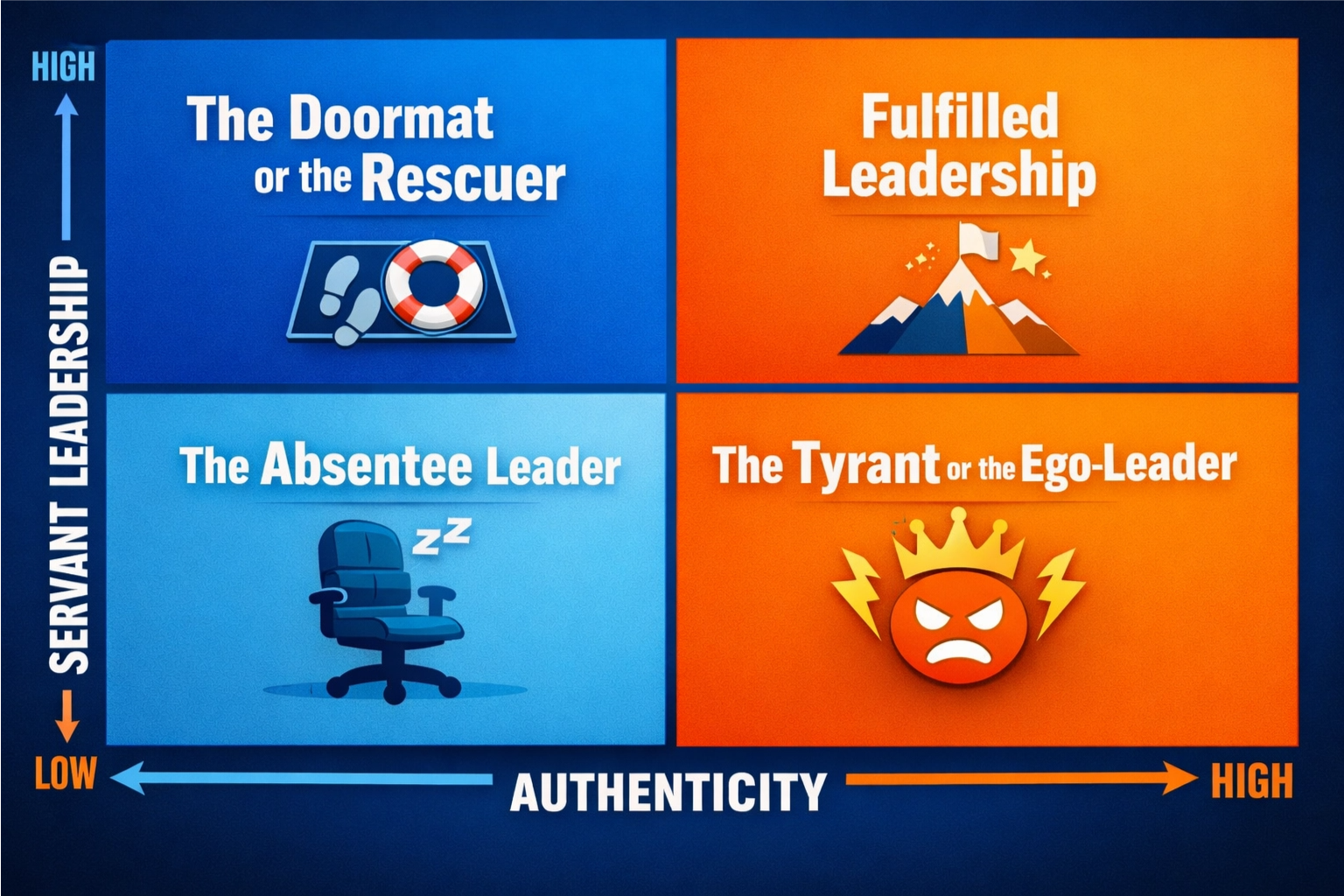 The four part matrix of servant and authentic leadership. 